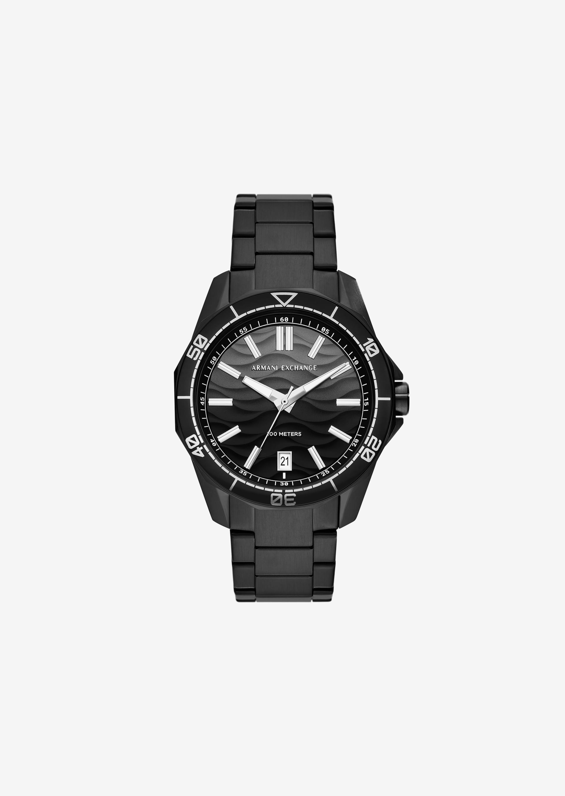 Reloj de acero inoxidable negro con fecha y tres manecillas armanixmx